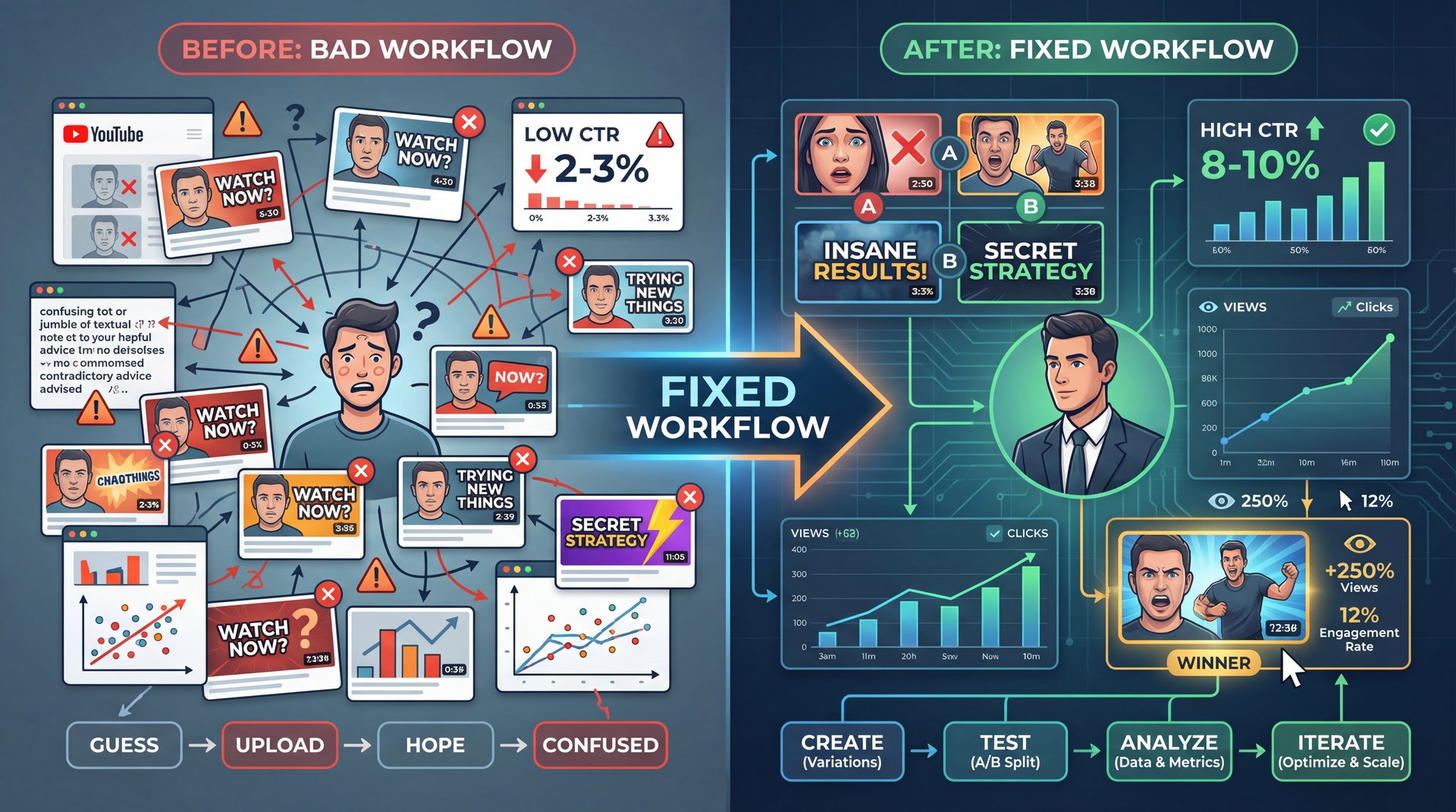 Illustration showing How to Fix Your Thumbnail A/B Testing Workflow