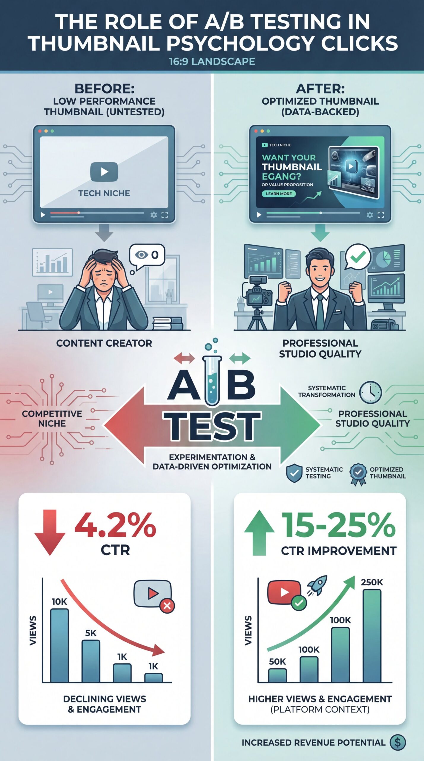Illustration showing The Role of A/B Testing in Thumbnail Psychology Clicks