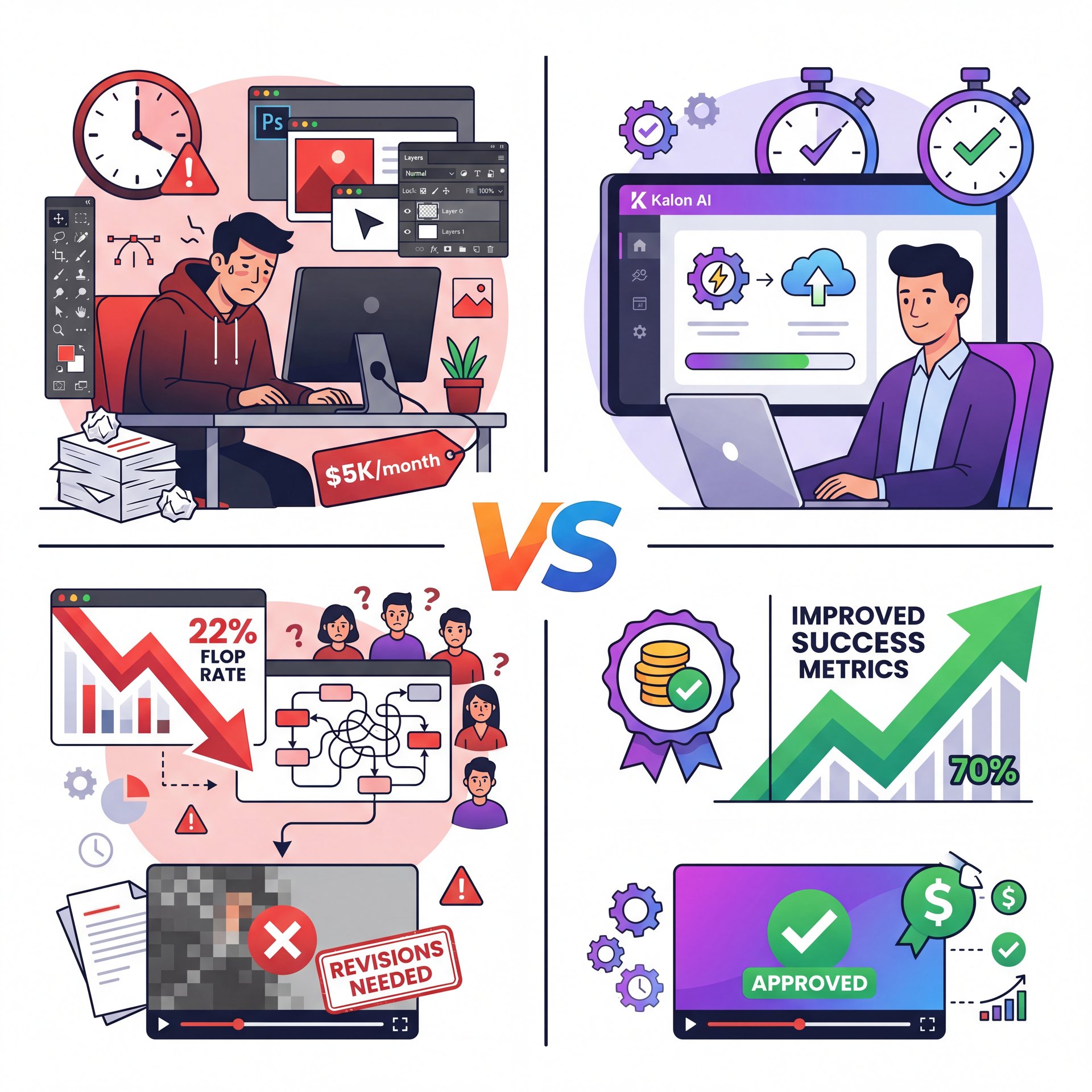 Illustration showing The Viral Kalon AI Secret vs Manual Photoshop