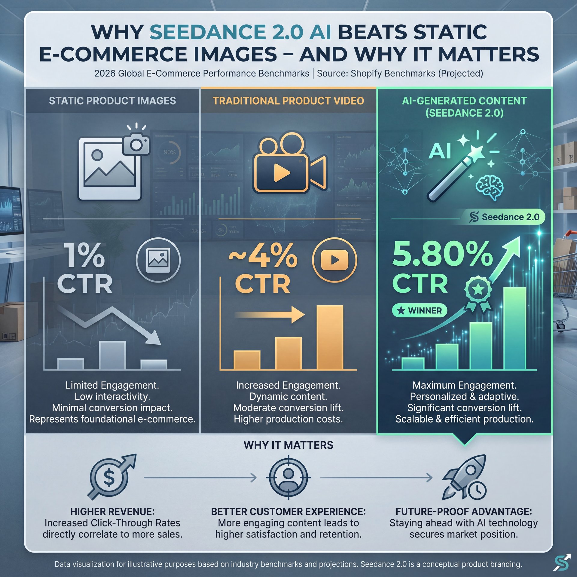Illustration showing Why Seedance 2.0 AI Beats Static E-Commerce Images - and why it matters