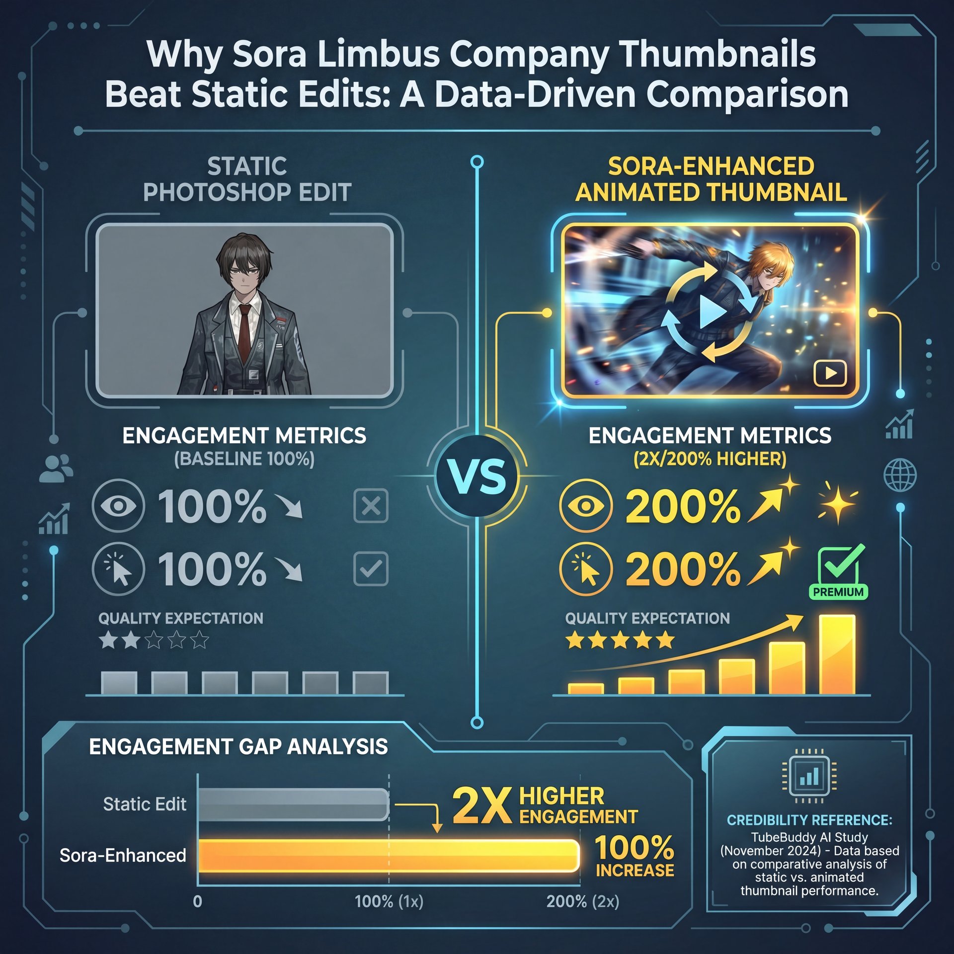 Illustration showing Why Sora Limbus Company Thumbnails Beat Static Edits