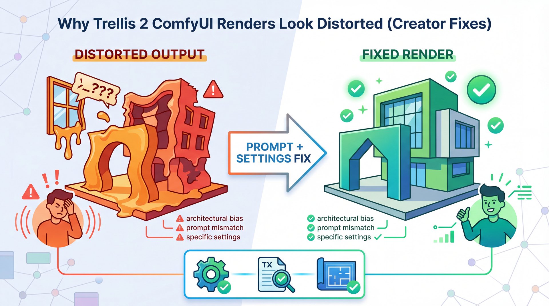 Illustration showing Why Trellis 2 ComfyUI Renders Look Distorted (Creator Fixes)