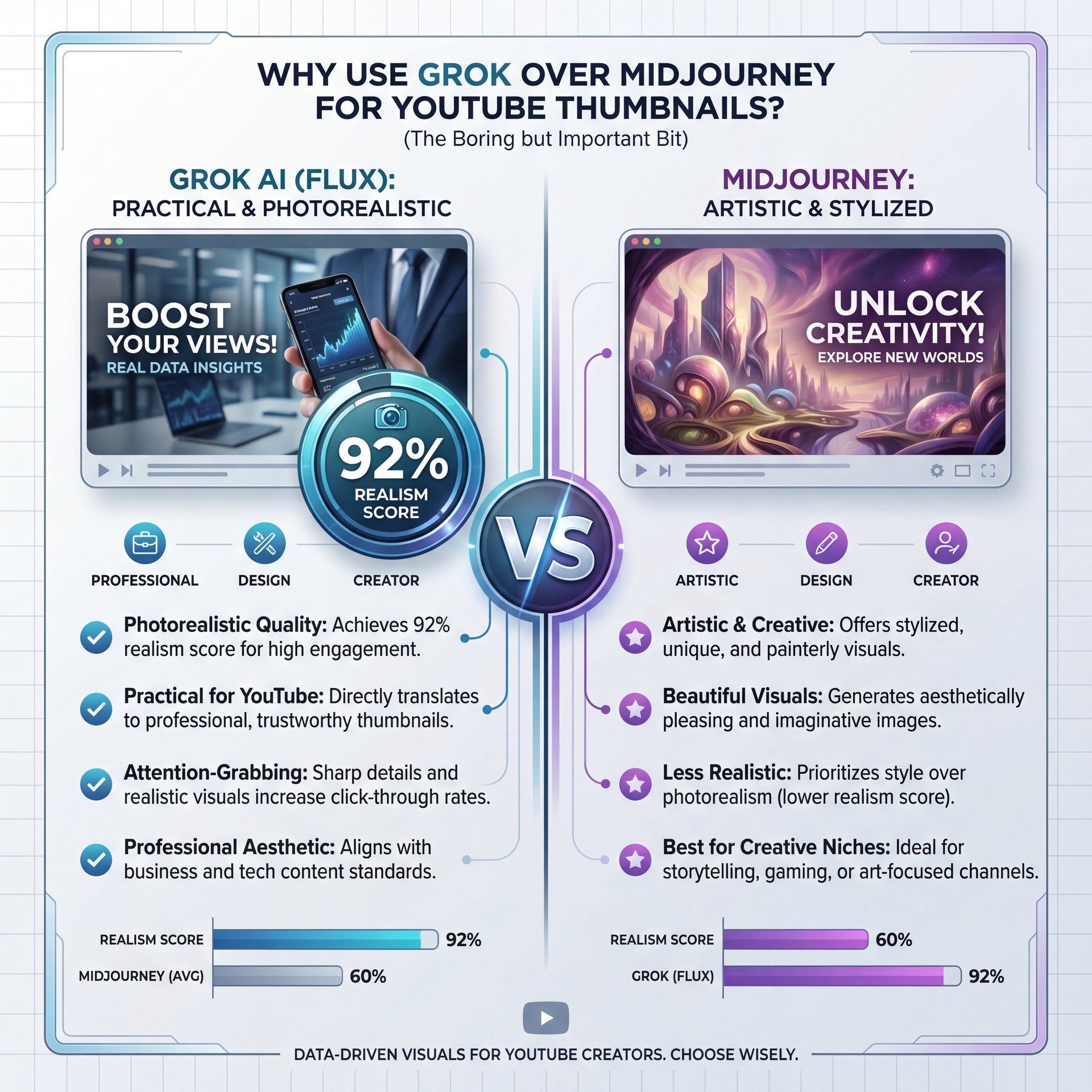 Illustration showing Why Use Grok Over Midjourney for YouTube? (the boring but important bit)