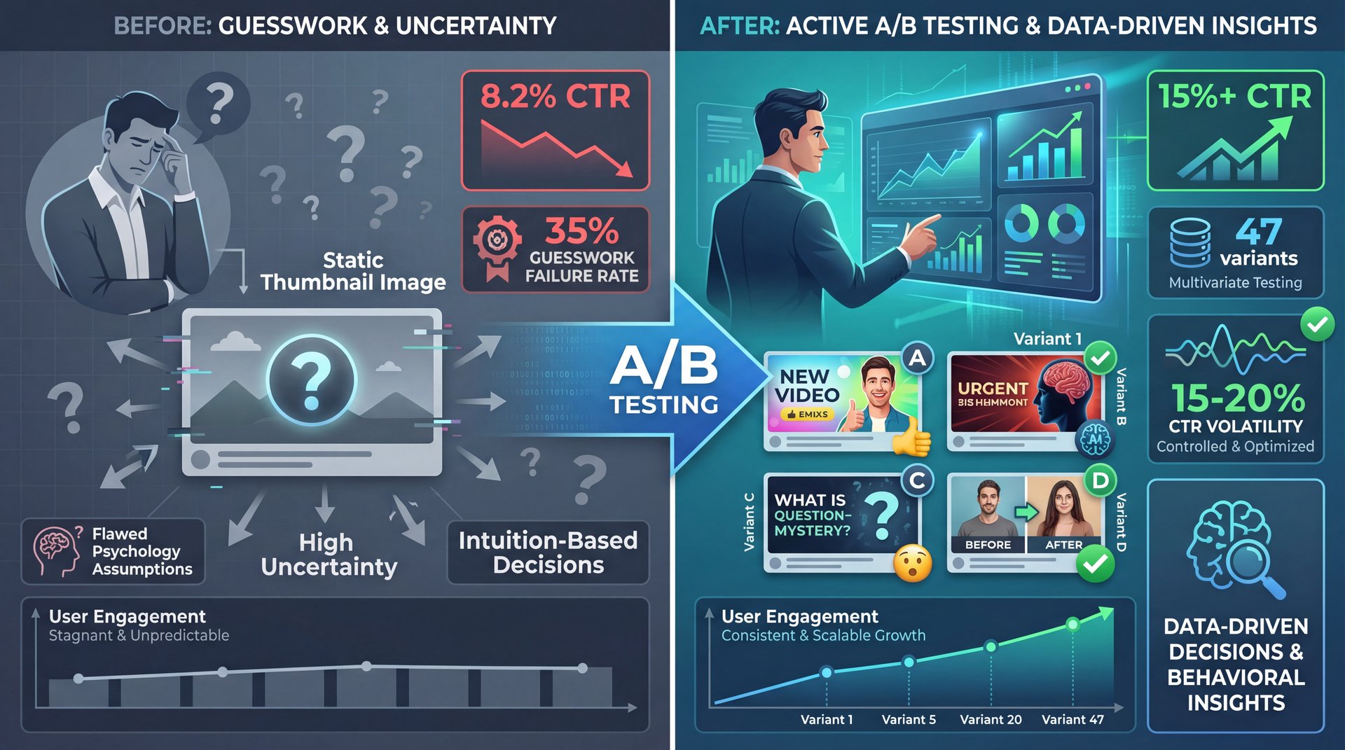 Illustration showing Why Your Thumbnail Psychology Fails Without Active A/B Testing (bear with me here)
