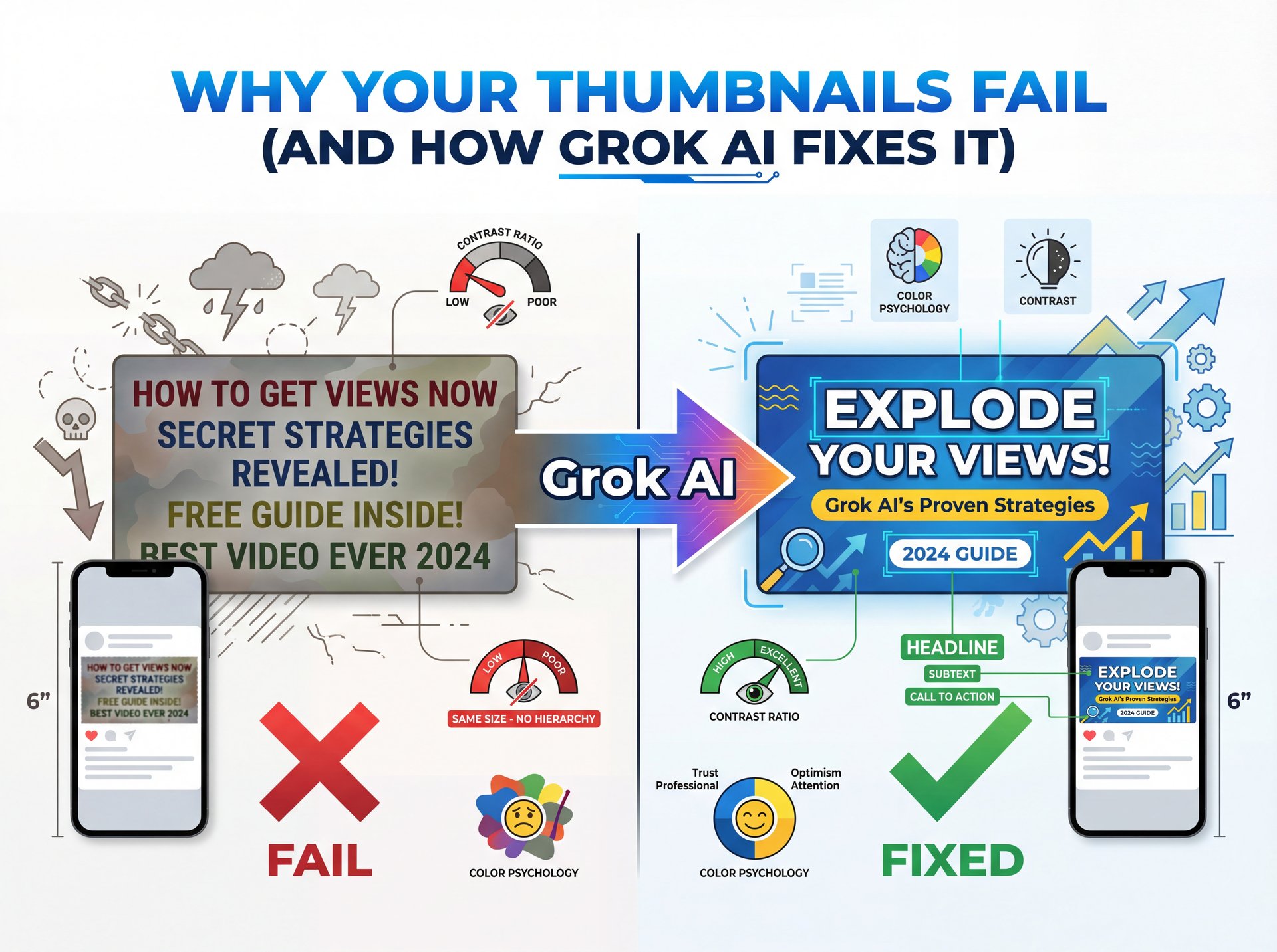 Illustration showing Why Your Thumbnails Fail (And How Grok AI Fixes It)