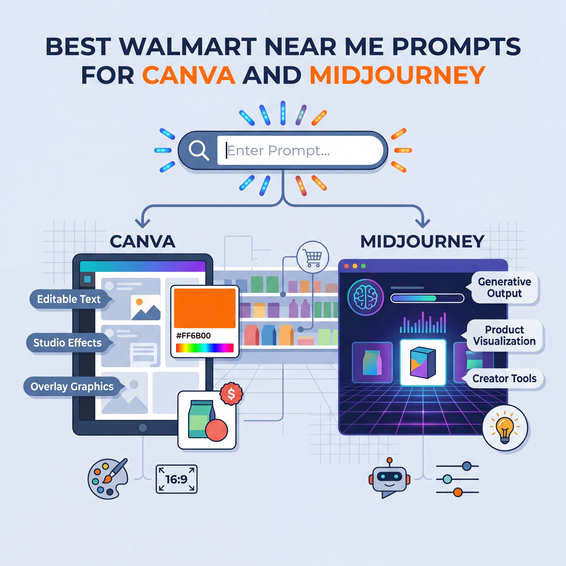 Illustration showing Best Walmart Near Me Prompts For Canva And Midjourney