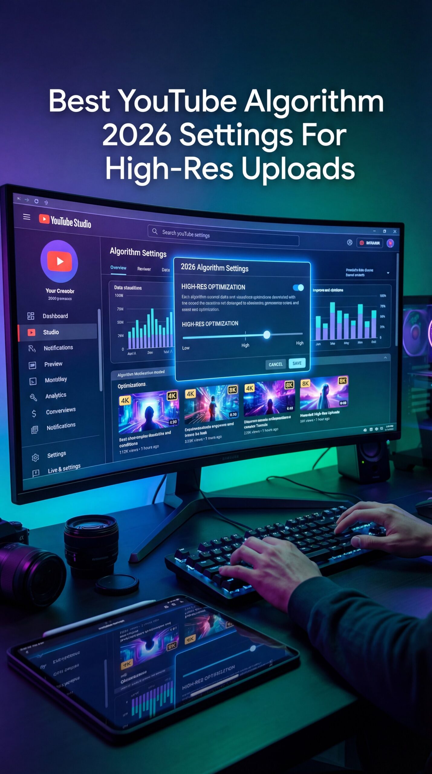 Illustration showing Best YouTube Algorithm 2026 Settings For High-Res Uploads