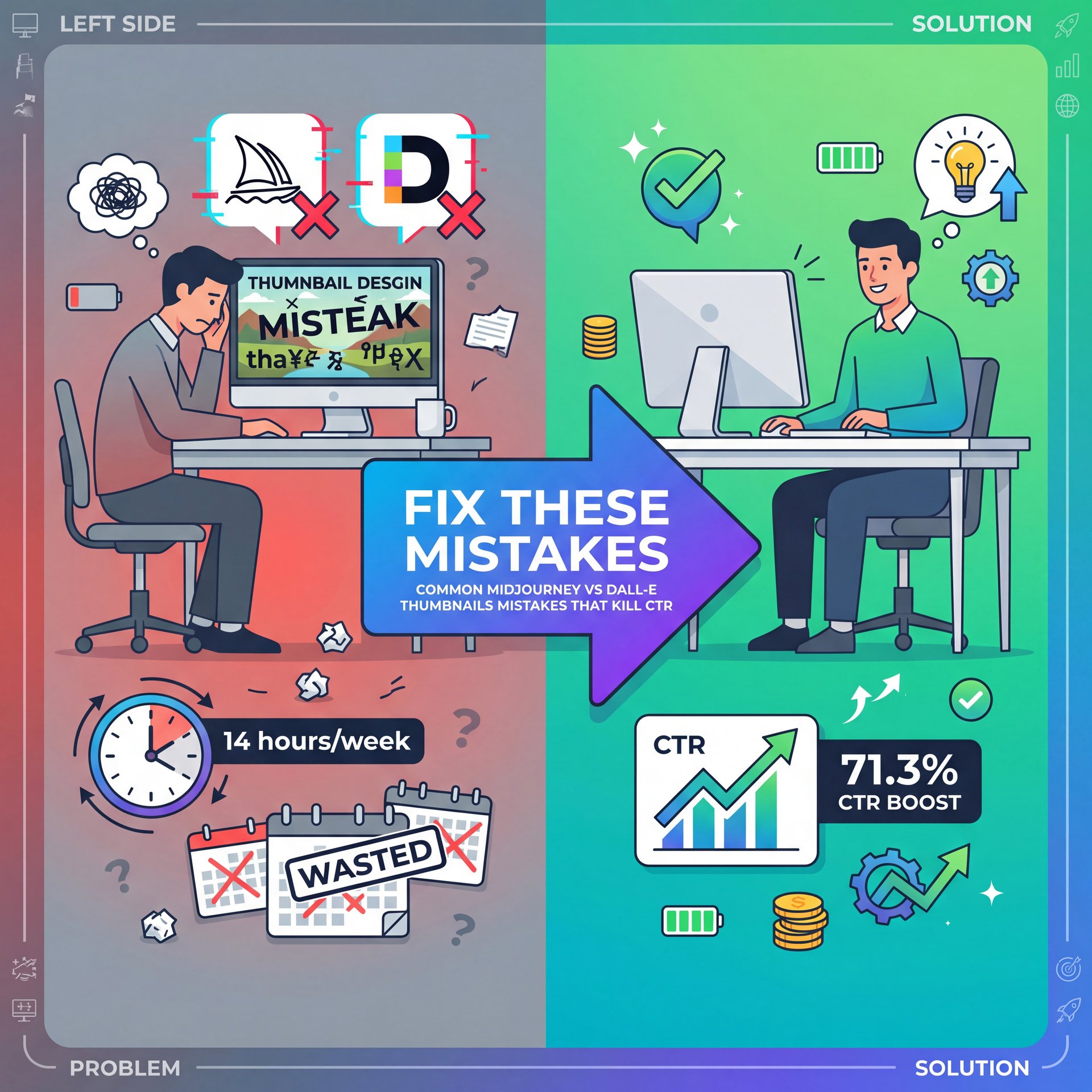 Illustration showing Common Midjourney vs DALL-E Thumbnails Mistakes That Kill CTR
