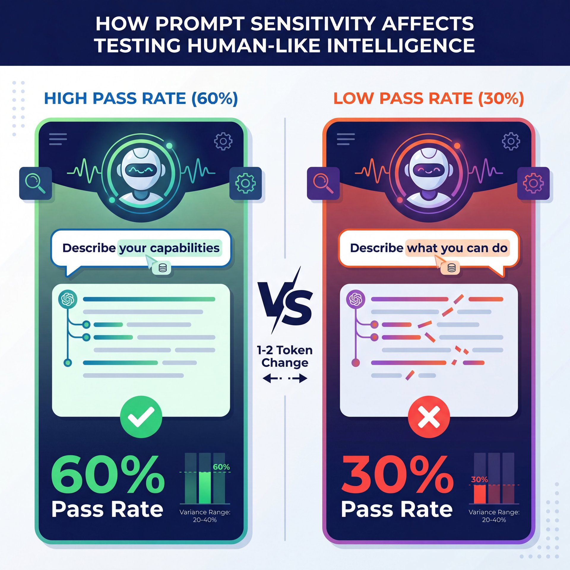 Illustration showing How Prompt Sensitivity Affects Testing Human-Like Intelligence