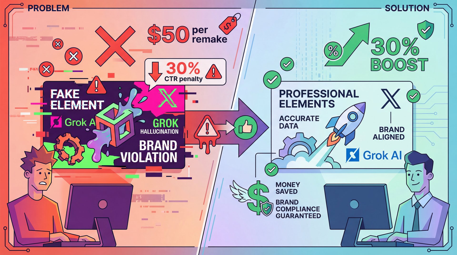 Illustration showing Mistake 4: Letting Grok AI Hallucinate Fake Elements