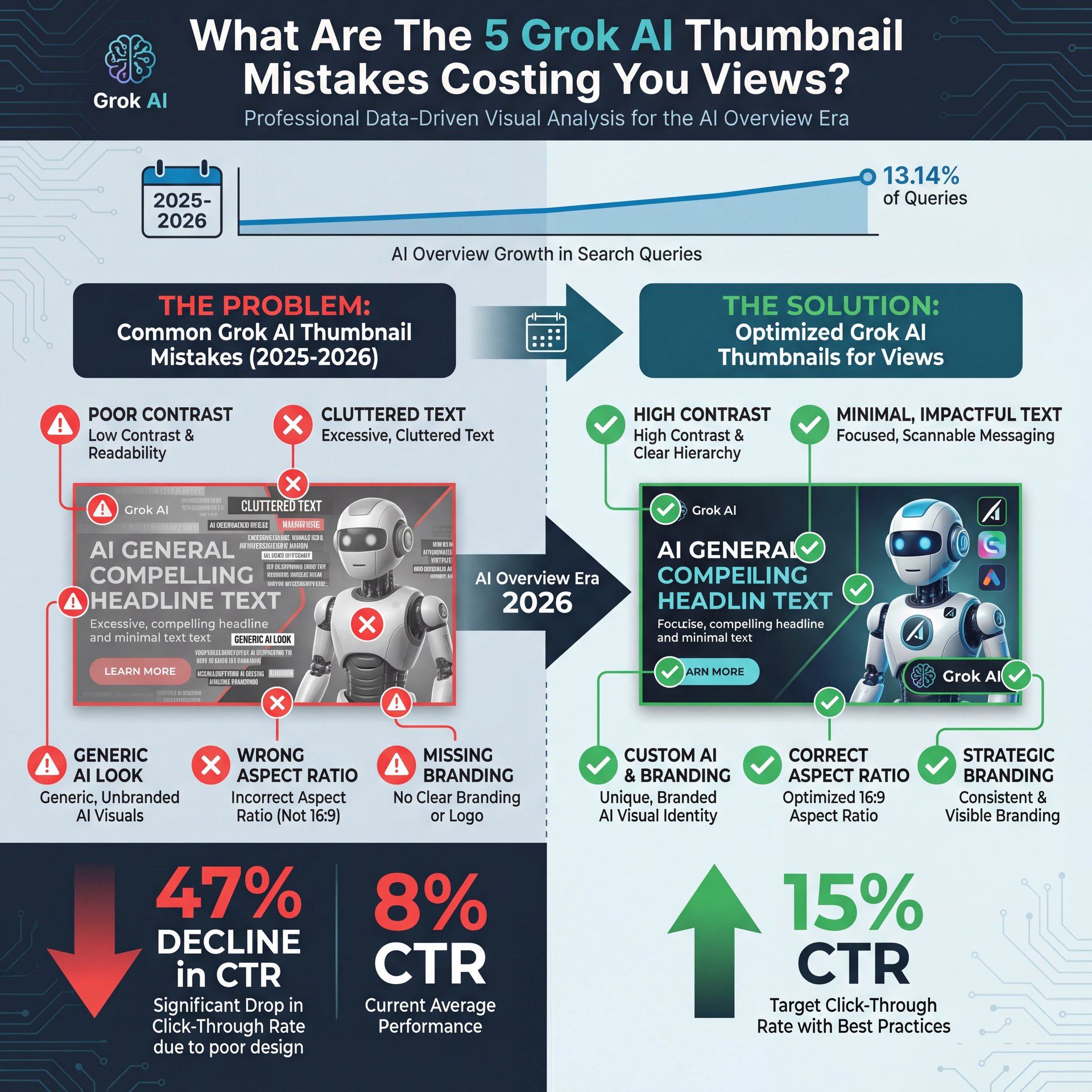 Illustration showing What Are The 5 Grok AI Thumbnail Mistakes Costing You Views?