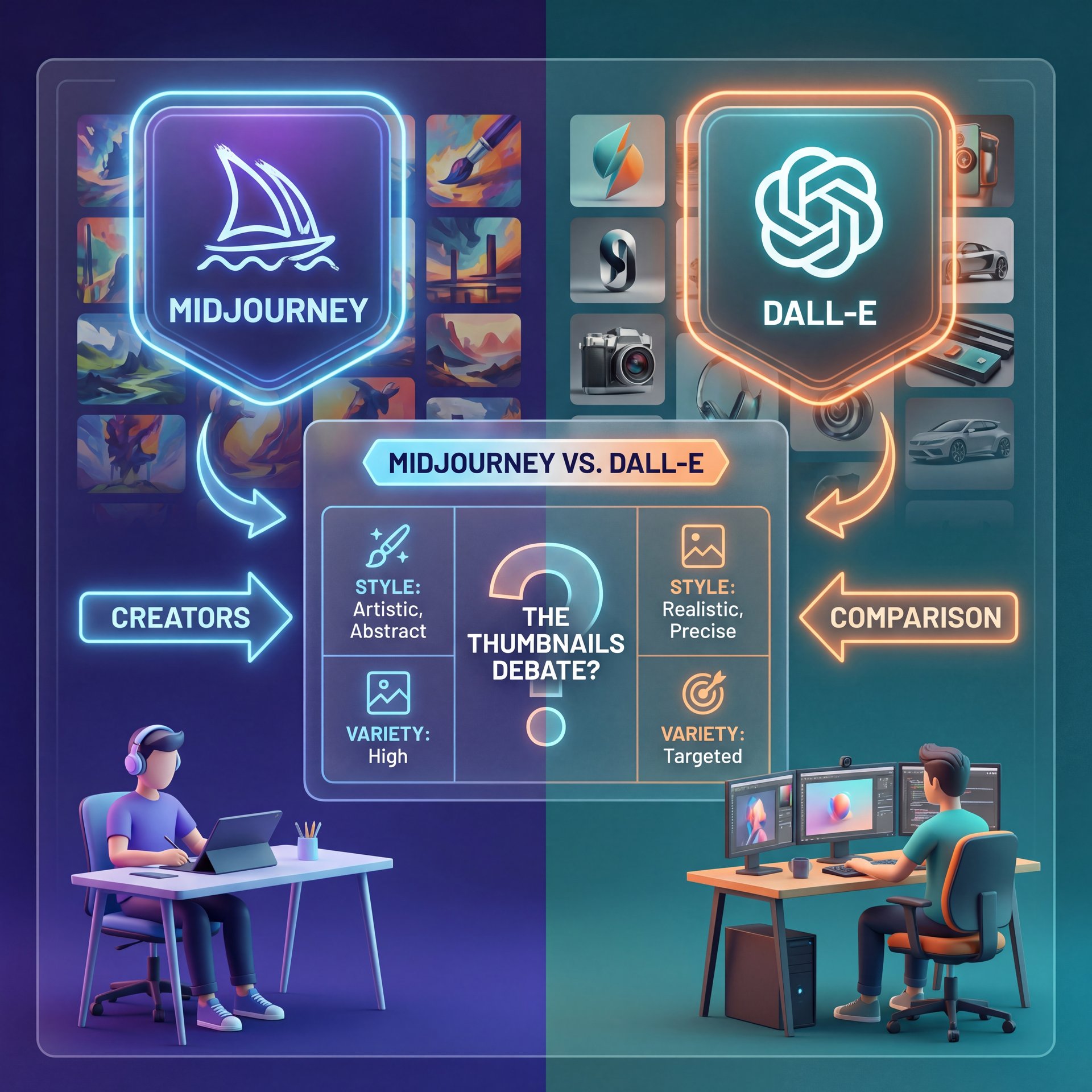 Illustration showing What Is The Midjourney vs DALL-E Thumbnails Debate All About?