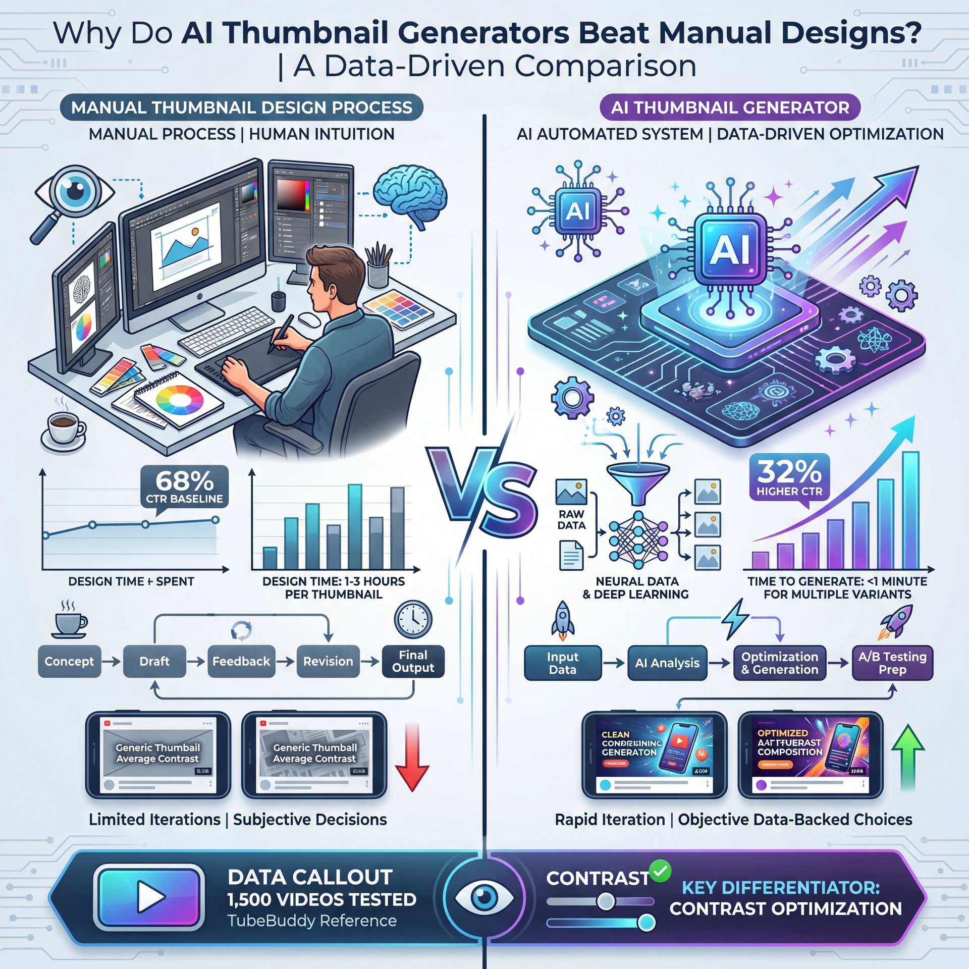 Illustration showing Why Do AI Thumbnail Generators Beat Manual Designs? (bear with me here)