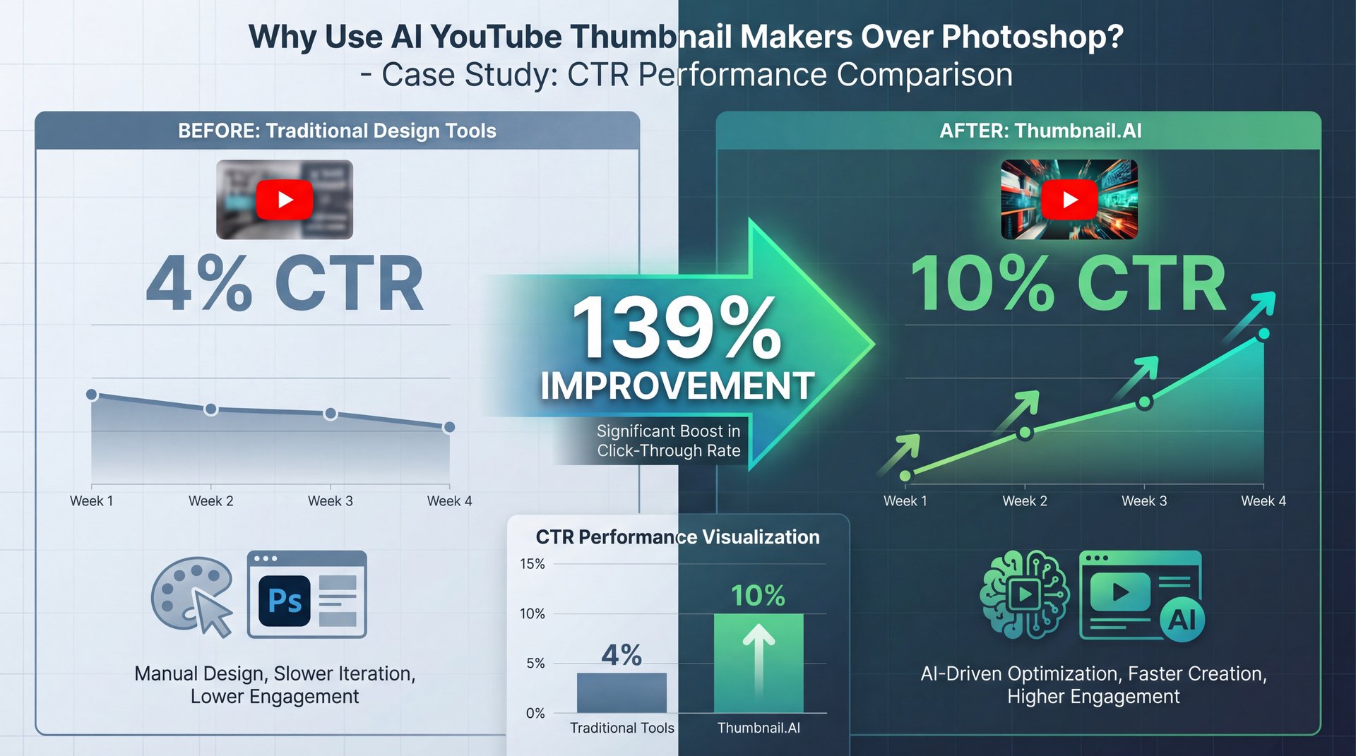 Illustration showing Why Use AI YouTube Thumbnail Makers Over Photoshop?