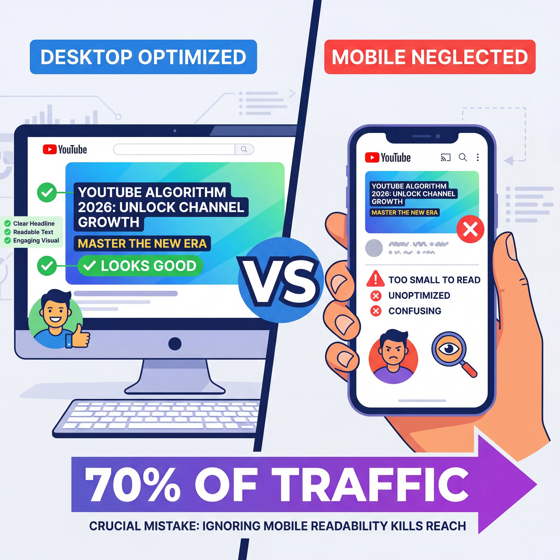 Illustration showing YouTube Algorithm 2026 Mistakes That Kill Channel Health